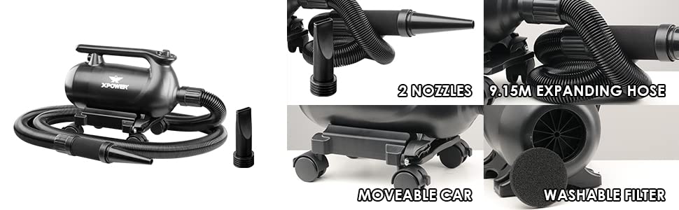 A-16 XPOWER Professional Car Dryer Blower with Mobile Dock w/Caster Wheels