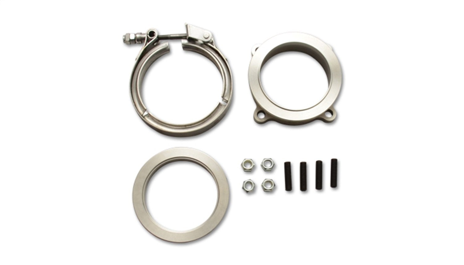 Vibrant Performance Turbo Discharge Flange, VIB Adapter, 3 in 4-Bolt to 3 in V-Band, Clamp/Flanges/Hardware Included, Stainless, T3 GT Series 4-Bolt Turbo, Kit