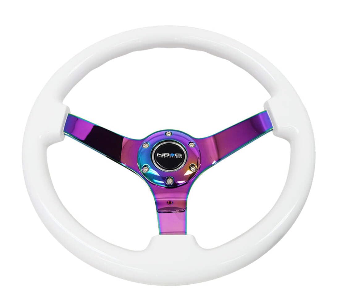 NRG Innovations Reinforced NRG-RST-036WT-MC Steering Wheel - Classic White Wood Grain Wheel (3" Deep 3" Deep, 4mm), 350mm, 3 Solid Spoke Center In Neochrome