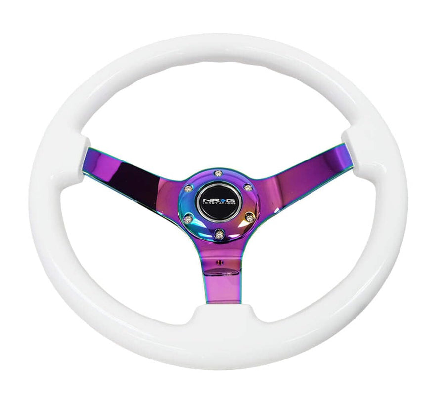 NRG Innovations Reinforced NRG-RST-036WT-MC Steering Wheel - Classic White Wood Grain Wheel (3" Deep 3" Deep, 4mm), 350mm, 3 Solid Spoke Center In Neochrome