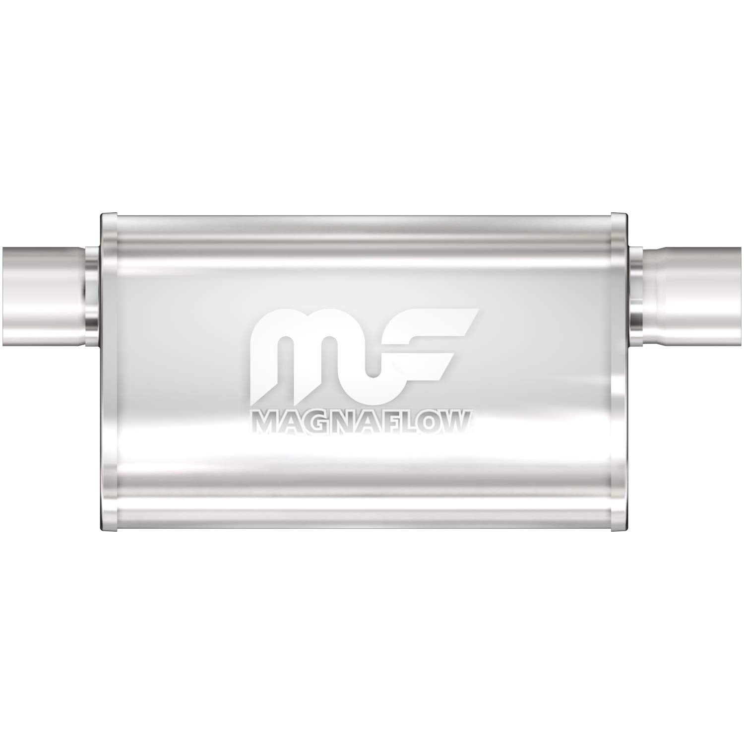 Performance MagnaFlow Exhaust Muffler 14211: 2.5"/2.5" Inlet/Outlet, 5x8x14" Oval, Stainless Steel, Brushed Finish