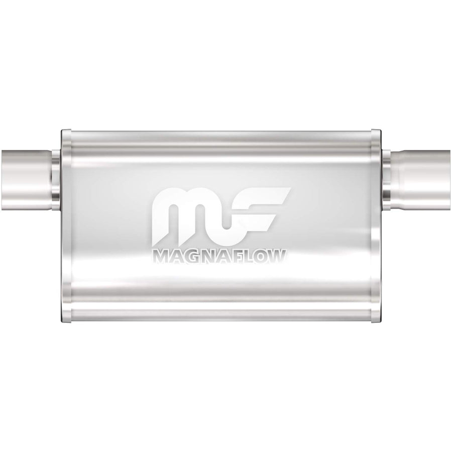 Performance MagnaFlow Exhaust Muffler 14211: 2.5"/2.5" Inlet/Outlet, 5x8x14" Oval, Stainless Steel, Brushed Finish