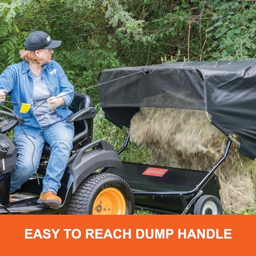 52" Agri-Fab Tow-Behind Lawn Sweeper, 26 cu. ft Hopper Bag Capacity; Leaf & Grass Catcher, with Adjustable Brush Height and Dump From Seat Handle