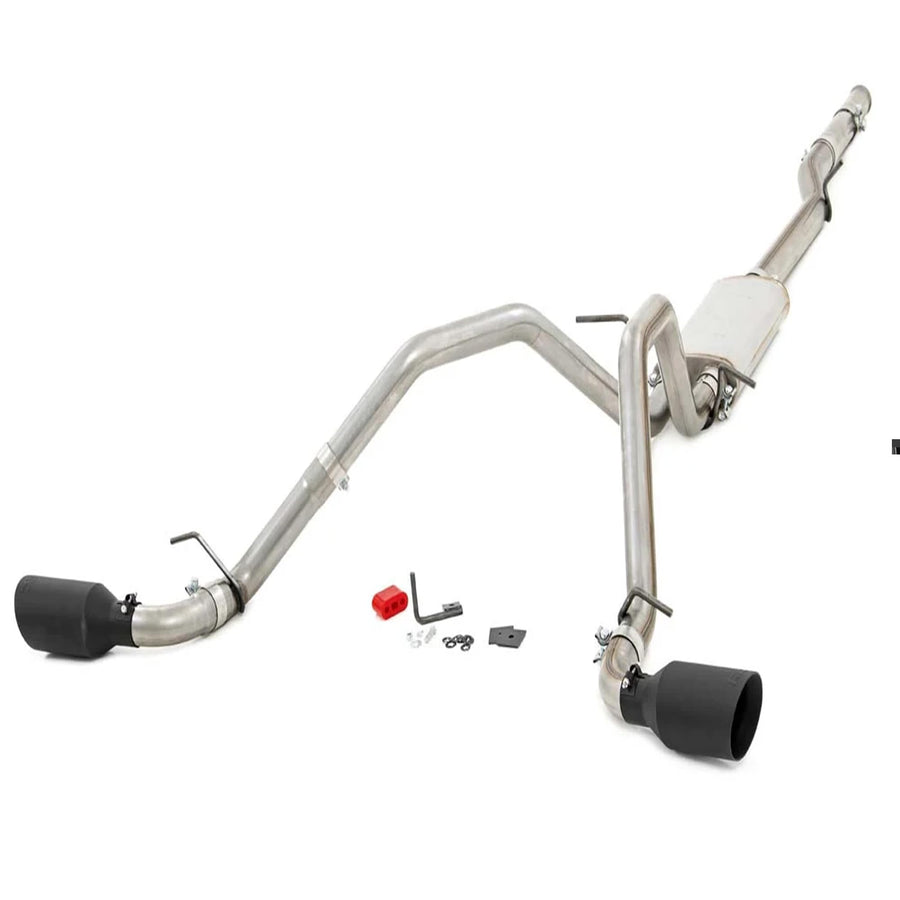 Rough Country Dual Cat-Back Exhaust with Black Tips for GMC Sierra & Chevy Silverado 1500 (2014-2018) 5.3L Engine - Performance Tuned Growl