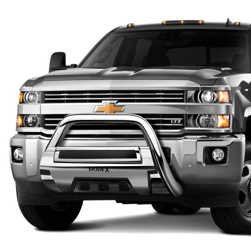 Bull Bar TrailFX B1610S Fits Toyota Tacoma 2016-2023 Steel 3.5 Inch Polished Stainless Steel with Mounting Hardware and Skid Plate, Light Mount Ready