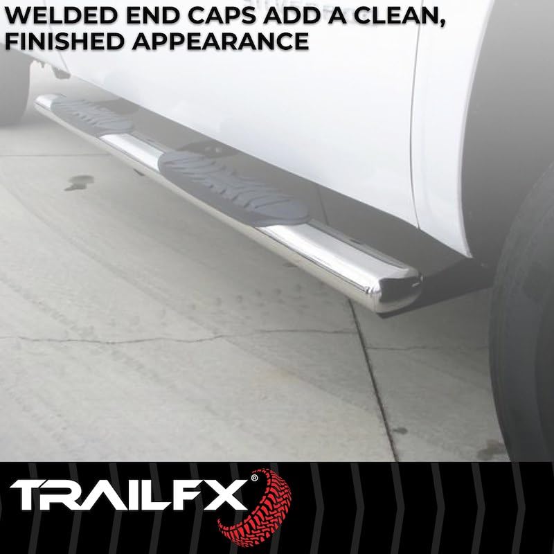 TrailFX Side Steps Nerf Bar Fits Honda Ridgeline 2017–2025 Polished Stainless Steel with Step Pads Rocker Panel Mount 4-Inch Oval Straight Set of 2 Running Boards TrailFX A1541S