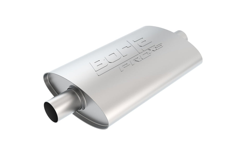 BORLA ProXS 40347 Muffler 2" Center Inlet/ 2" Center Outlet, 4" x 9.5" Oval, 14" Long Body, 19" Overall Length. Universal Part. Reversible Design.