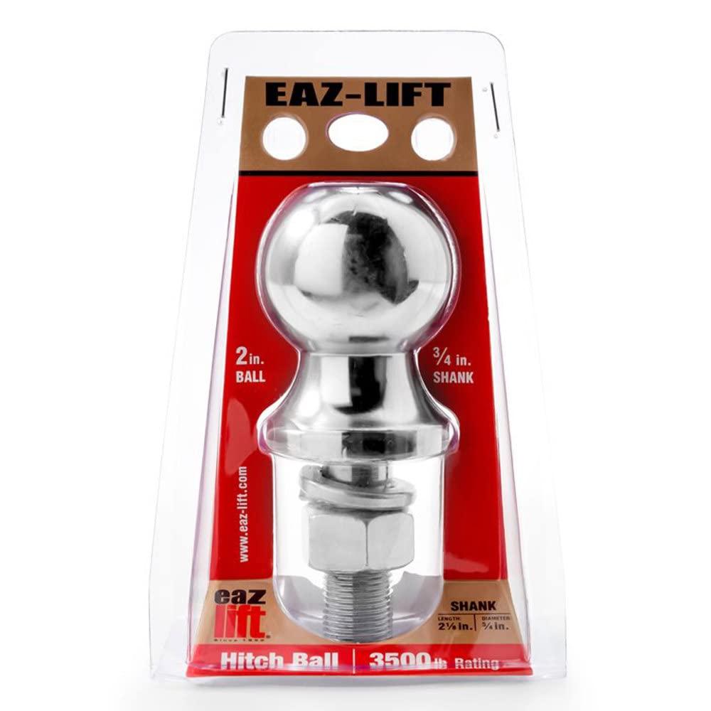 2" Eaz-Lift Hitch Ball with 3/4" Shank -Chrome Plated Heavy Duty Steel 3,500 lb Rating