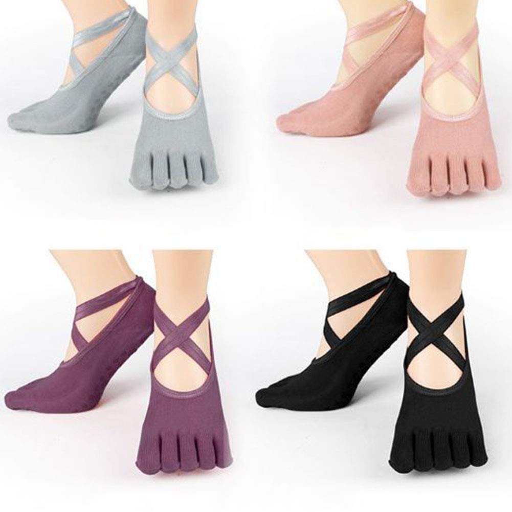 Yoga Socks GEZICHTA 1pair Women Girls with Grips Ballet Sports Fitness Elastic Pilates Non Slip Breathable Silicone Slip Indoor Dance Soft(Black)