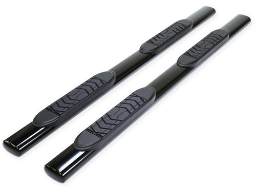 Truck Running Boards Fits 2011-2024 Ram 2500 Mega Cab Oval 5 Inch Straight Nerf Bars with Step Pads Black Semi-Gloss Powder Coated Steel, Welded End Caps, Rocker Panel Mount TrailFX A7057B