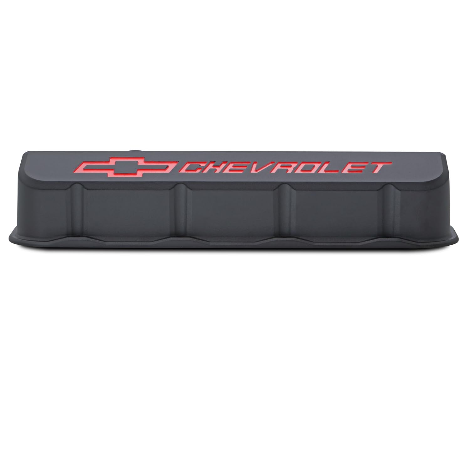 Proform Slant-Edge Valve Cover, Tall, Baffled, Breather Hole, Recessed Chevrolet Logo, Aluminum, Black Crinkle Powder Coat