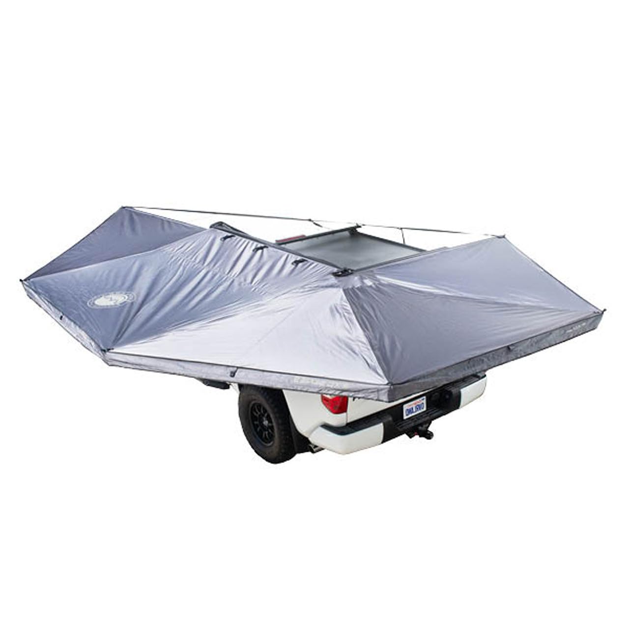 XD Nomadic 270 - Overland Vehicle Systems Awning W/Lights & Black Out, Driver Side, Grey Hex, Black Trim & Black Travel Cover