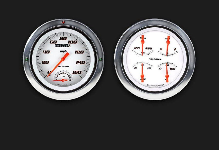 Classic Instruments Velocity White CT54VSW62-LS Direct Fit Gauge Package LS Swap 4 5/8" Speedometer with Built-in Tach and Quad Gauge Fits 1954-1955 Chevy Truck