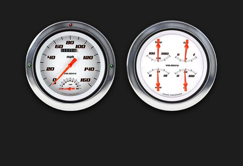 Classic Instruments Velocity White CT54VSW62-LS Direct Fit Gauge Package LS Swap 4 5/8" Speedometer with Built-in Tach and Quad Gauge Fits 1954-1955 Chevy Truck