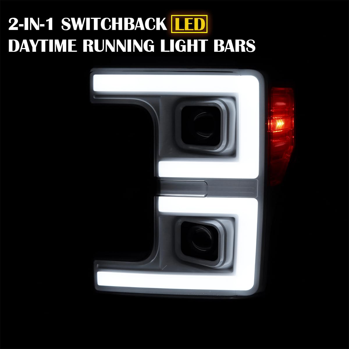 Special Edition SPEC-D TUNING Arctic White Projector Headlights w/LED Sequential Turn Signal Switchback Compatible with 2017-2019 Ford F-250/F-350/F-450/F-550 Super Duty, Left + Right Pair Assembly