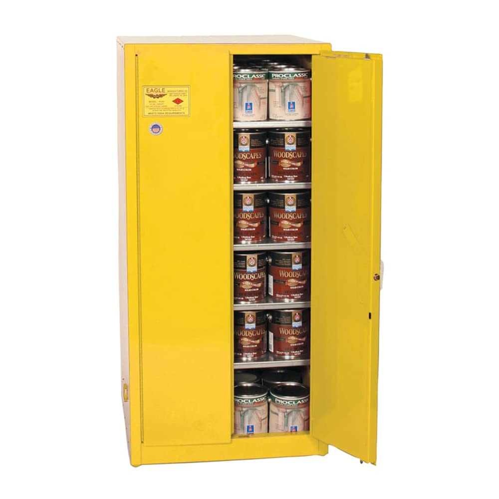 YPI77 Eagle Safety Cabinet for Paint and Ink, 2 Door Manual Close, 30 Gallon, 65"Height, 43"Width, 12"Depth, Steel, Yellow