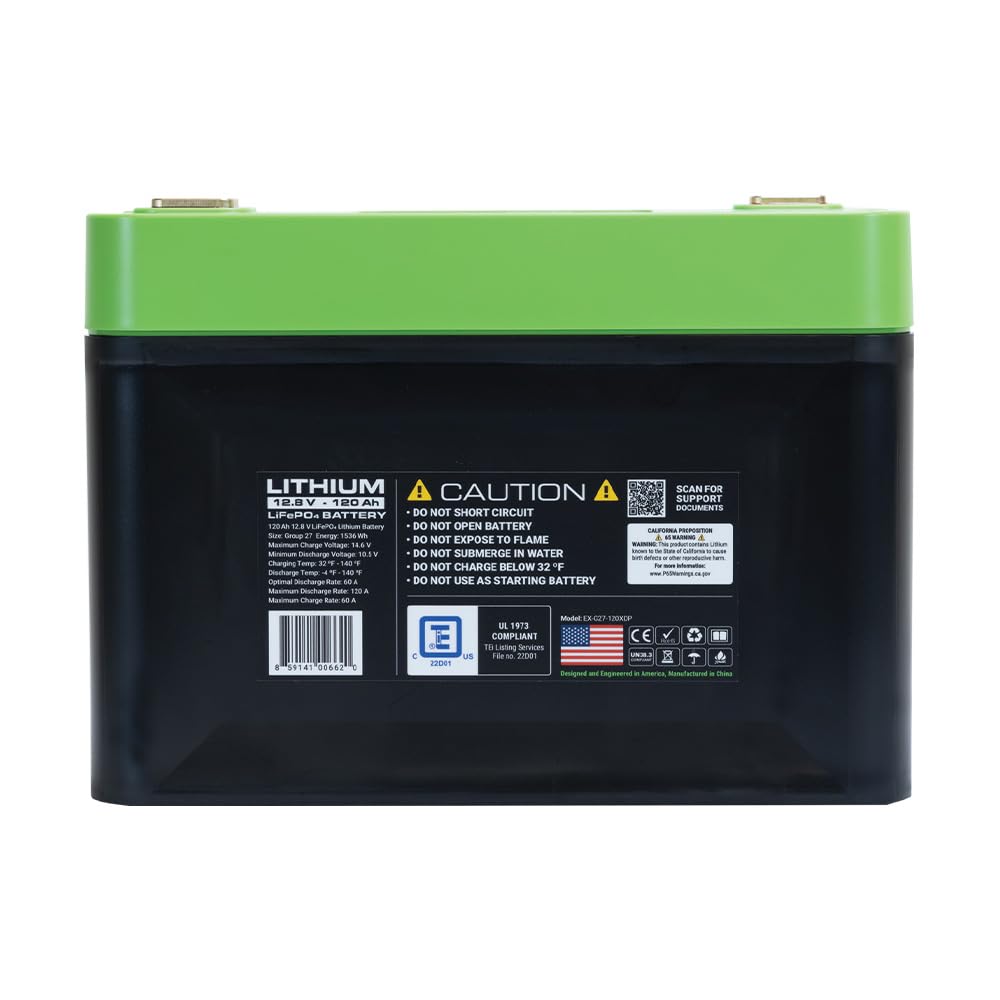 e360 Extreme Density LiFePO4 Lithium Deep Cycle Battery - 120Ah 12.8V Group 27 by EXPION360 - Perfect for RV/Camper, Marine, Overland/Van, Solar and Off-Grid Applications