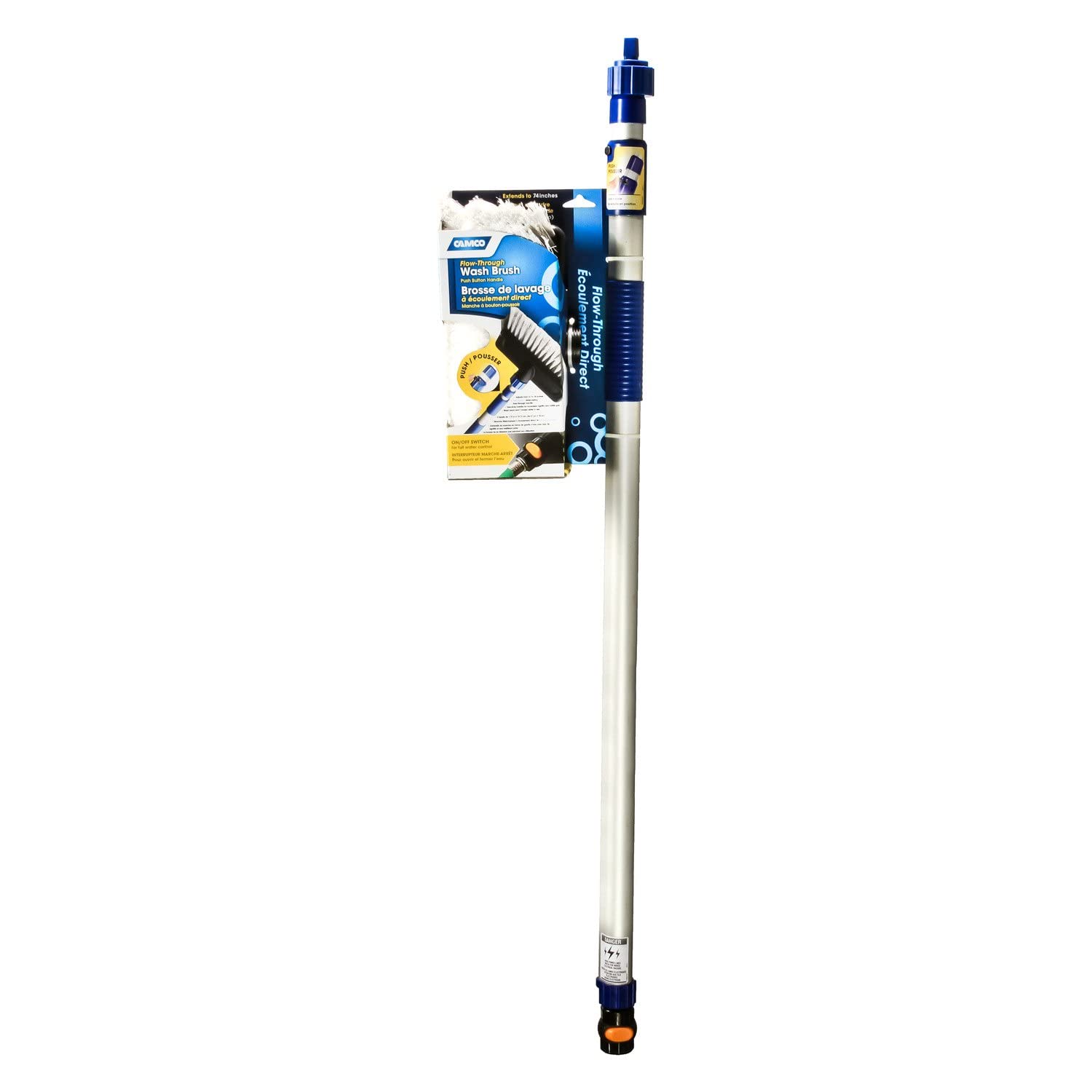 Camco Wash Brush Flow-Through with Push Button Telescoping Handle - Connect to Standard Water Hose to Clean Your Vehicle | Great for RV, Truck Boat and Car Washing - (41960)