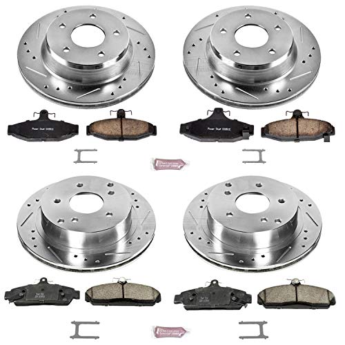 Power Stop K4234 Z23 Carbon Fiber Brake Pads with Drilled & Slotted Brake Rotors Kit Front and Rear