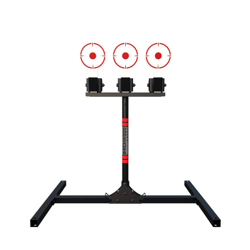 3 Birchwood Casey Spring Loaded Self-Resetting 6" Diameter Targets with Plate Rack & Folding Target Stand - Durable Long-Lasting Metal Standing Target for Shooting