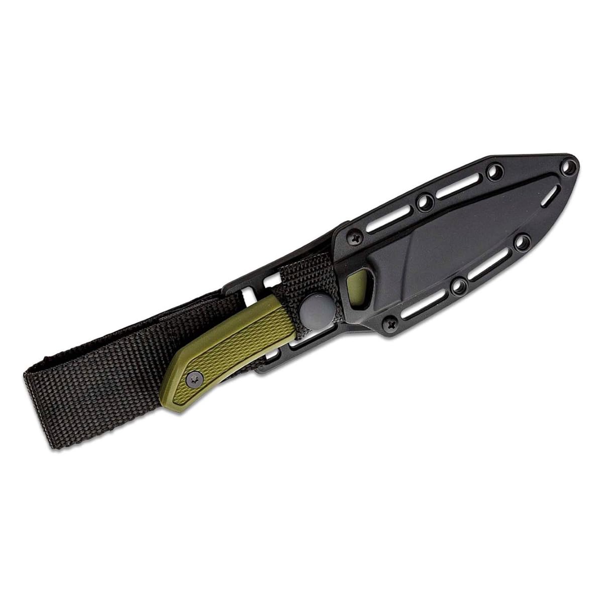 Kershaw Caper Deschutes Fixed Blade Knife, Olive Design, 3.3 Inch D2 Steel Fixed Clip Point Blade, Full Tang Design, EDC, Molded Sheath, Everyday Carry Knife for Men and Women