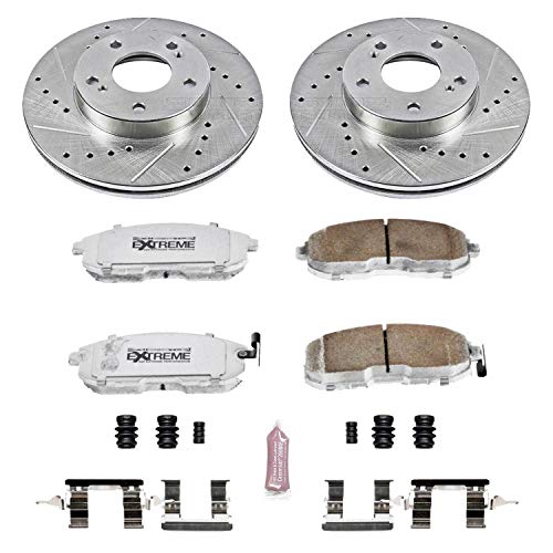 Power Stop K660-26 Z26 Carbon Fiber Brake Pads Front with Drilled & Slotted Brake Rotors Kit For INFINITI I30 1996-1999, Nissan Maxima 1989-1999 [Model Specific]
