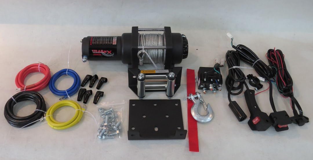 ATV Winch TrailFX W35B 3500 lb Line Pull 50 Foot Steel Cable 4-Way Roller Fairlead 250A Electric Wired Remote and Handlebar Switch 3-Stage Planetary Gear Water Resistant