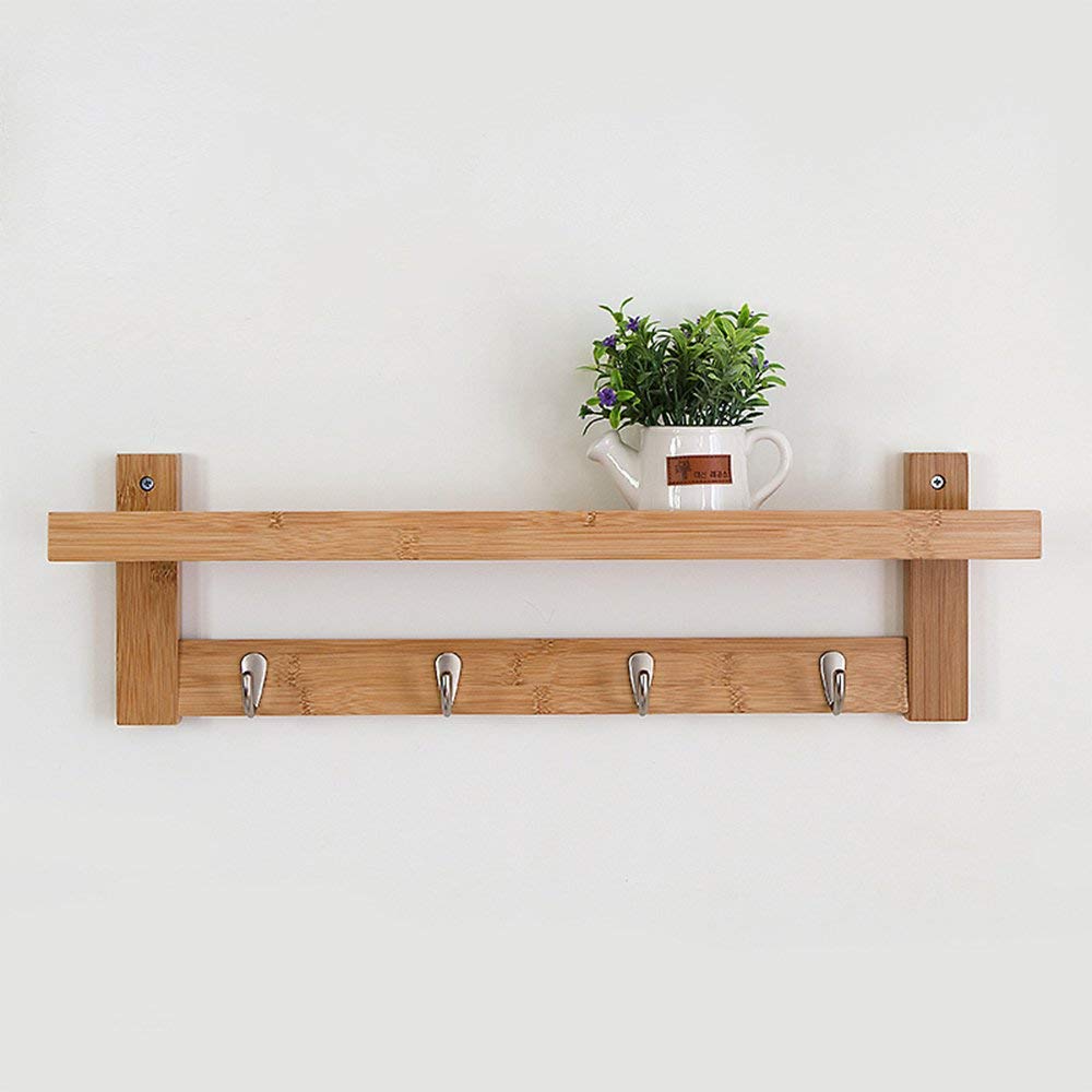 Bamboo Coat Rack YIMJ Wall Mount Shelf Robe Hook Rack Unibody CONSTRUCTION With Alloy Hook For Hallway Bedroom, Kitchen, Bath And Decoration, White, 5Hook