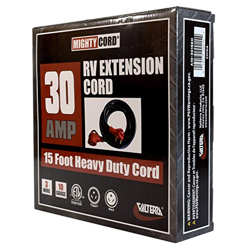 30-Amp Valterra Mighty Cord RV Extension Cord, 15-Foot Power Extension Cord, Red