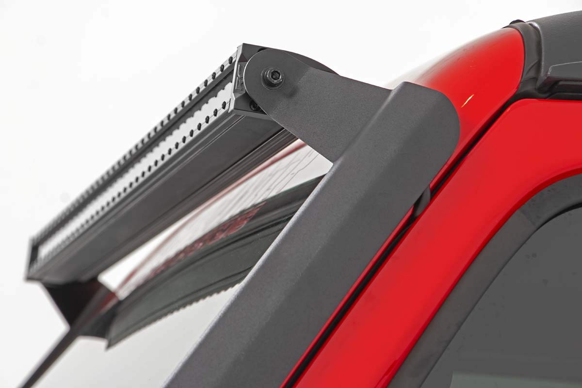 Rough Country 50" Upper Windshield Kit Dual Row LED Light Bar for Jeep Wrangler JL (2018-2024)/ Gladiator JT (2020-2024) - Amber DRL