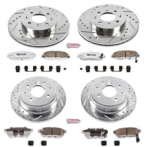Power Stop K691-26 Z26 Carbon Fiber Brake Pads Front and Rear with Drilled & Slotted Brake Rotors Kit For Honda Civic 1999-2000 [Model Specific]