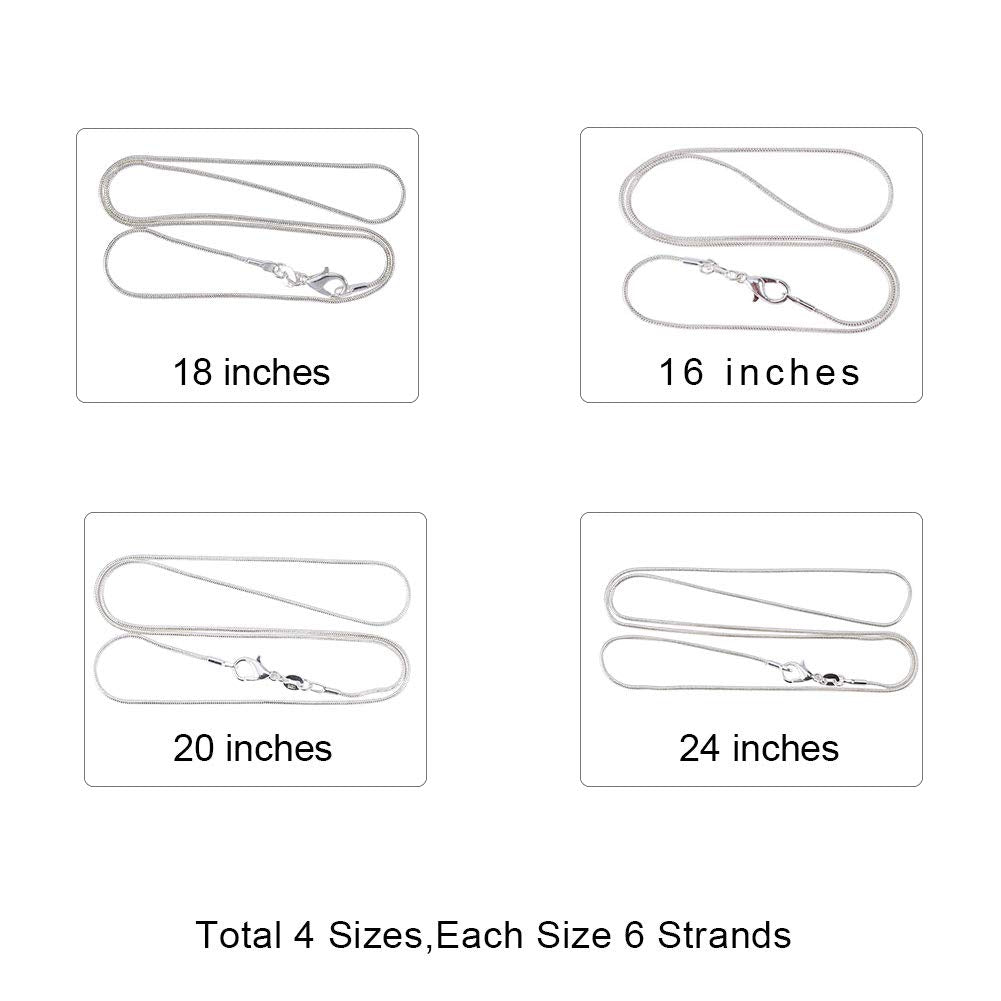 JEWELEADER 24 Strands 24" 20" 18" 16" Necklace DIY Chain, Brass Snake Chain Silver Plated Necklace Chain Bulk with Lobster Clasps for Jewelry Making Hanging Pendants Key Chain