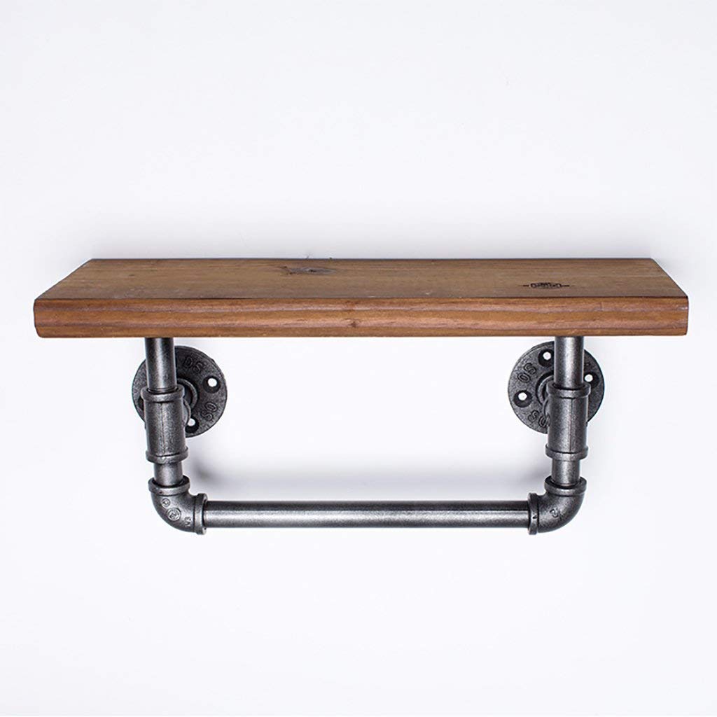 YIMJ Retro Coat Rack Industrial Wall Mounted Pipe Hanging Shelving Bracket Towel Rails Rustic Modern 1 Tier Wooden Plank Towel Bar Towel Bar, A