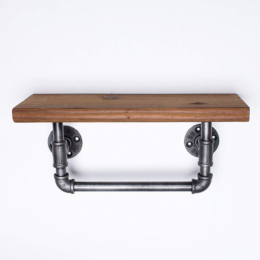 YIMJ Retro Coat Rack Industrial Wall Mounted Pipe Hanging Shelving Bracket Towel Rails Rustic Modern 1 Tier Wooden Plank Towel Bar Towel Bar, A