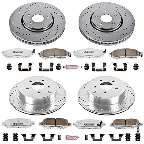 Power Stop K4477-26 Z26 Carbon Fiber Brake Pads Front and Rear with Drilled & Slotted Brake Rotors Kit For INFINITI FX35 2005-2008, INFINITI FX45 2005-2008 [Model Specific]
