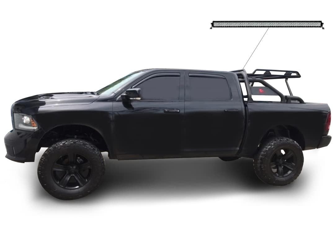 Warrior Black Horse Roll Bar Kit Compatible with 1/2 TON Trucks (GM Silverado 14+/Ford F150 15+/Dodge RAM 15+) with Full Size Cargo Basket(with RED Brake Light)-WRB-001BK-KIT