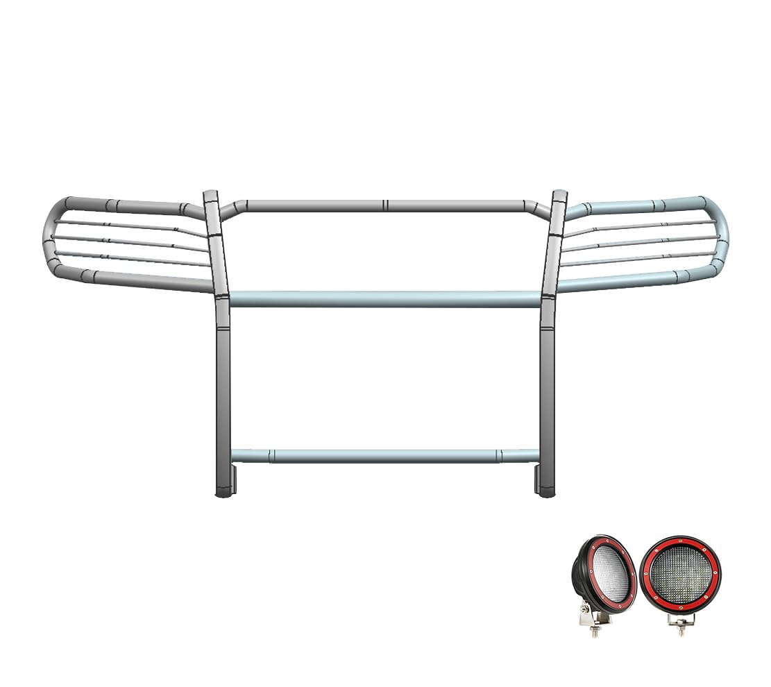 Bumper Guard Modular Black Black Horse Grille Come With Pair of 5.3"LED Lights with Red Trim Rings Compatible with 2021-2024 Jeep Grand Cherokee L|2022-2024 Jeep Grand Cherokee-17JGL21MA-PLFR