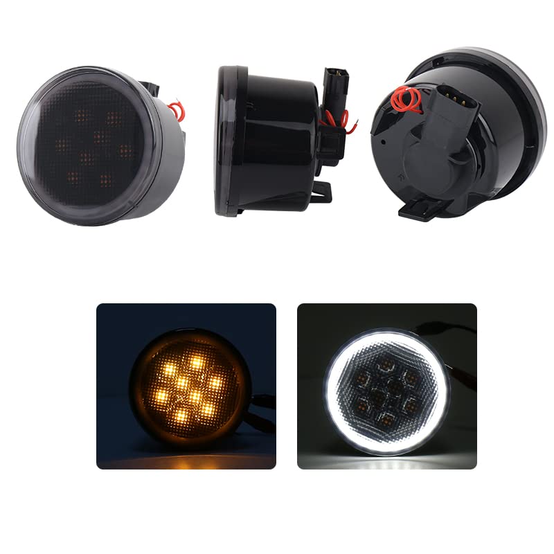 Race Sport Lighting Turn Signal Light Kit Fit Turn Signal Amber LED with White DRL HALO fits 06-17 JEEP JJKDRLH