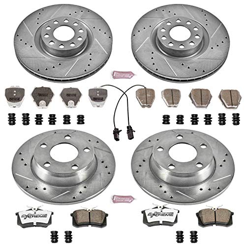 Power Stop Z26 K950-26 Front and Rear Carbon Fiber Brake Pads with Drilled & Slotted Brake Rotors Kit For Audi A6 Quattro 2002-2004 [Model Specific]