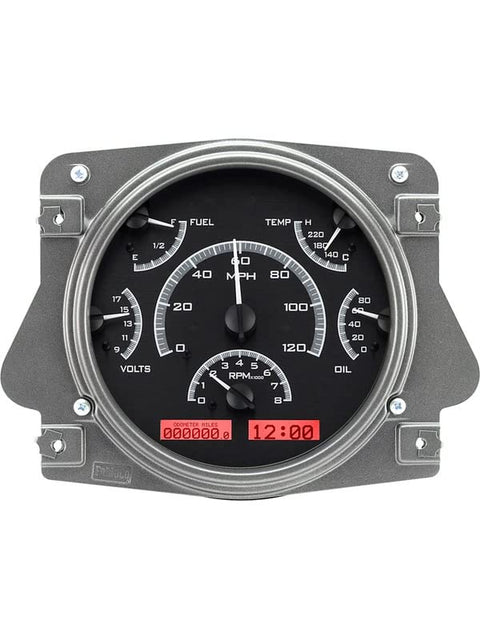 Dakota Digital VHX-66F-BRO-K-R Gauge System Analog Dash Compatible with Ford 1966-77 Bronco Black Alloy Red