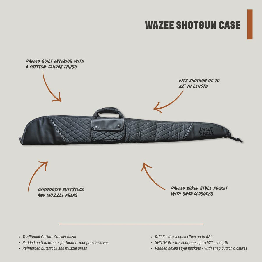 Wazee Half Rack Premium Shotgun Case - Quilted Canvas, Fits up to 52" shotguns -Water Resistant w/Padded Boxed Pockets & Reinforced Buttstock & Muzzle