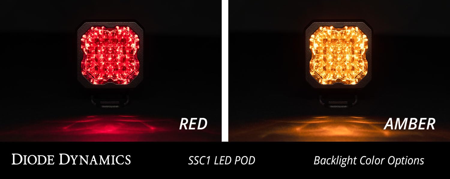 Diode Dynamics SSC1 Pro White LED Pod Flush Mount (one), Flood w/Red Backlight