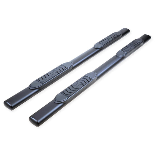 5 Inch Oval Bent Trail FX Nerf Bar A7103T, with Step Pads, Rocker Panel Mount, Powder Coated, Black, Steel, with Welded End Caps, Fits 2024-2025 Toyota Tacoma Double Cab