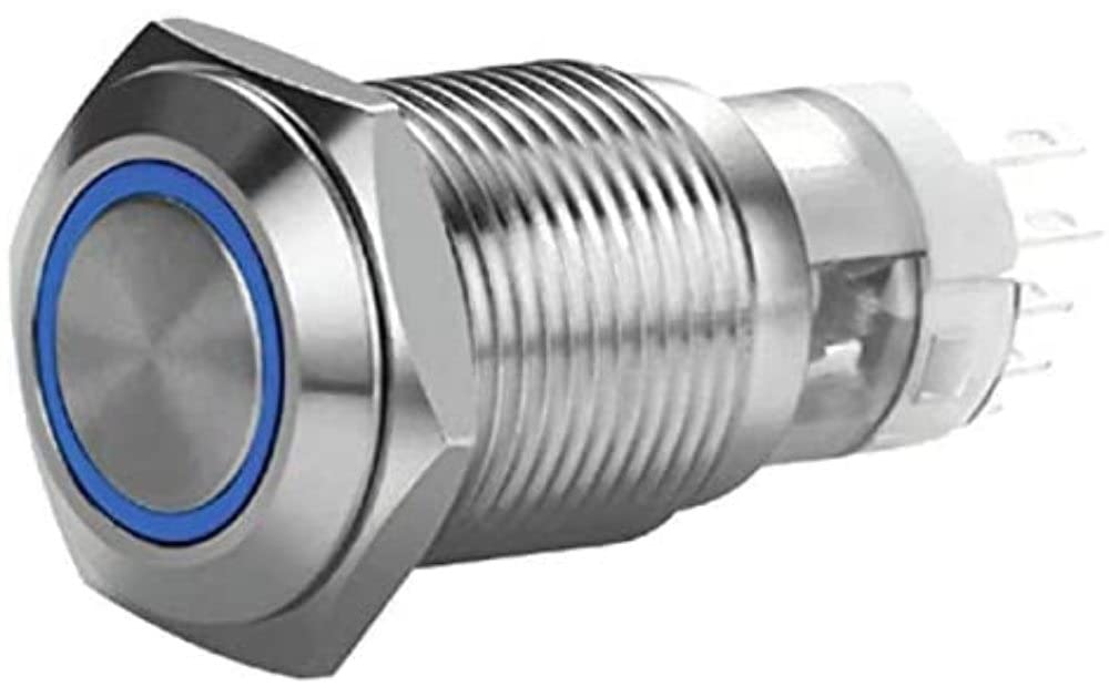 19 MM MOMENTARY SWITCH INSTALLBAY WITH HARNESS 5A IP67 - BLUE (MIBRSSB19) STAINLESS