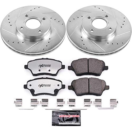 Power Stop K6818-26 Z26 Carbon Fiber Brake Pads with Drilled & Slotted Brake Rotors Kit For Ford Fiesta 2014-2019 [Model Specific]