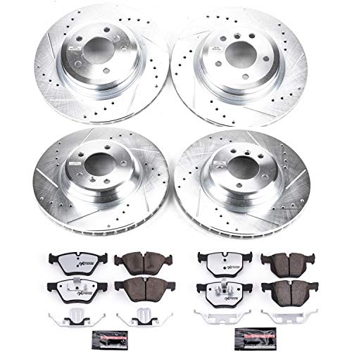 Power Stop K6921-26 Z26 Carbon Fiber Brake Pads Front and Rear with Drilled & Slotted Brake Rotors Kit