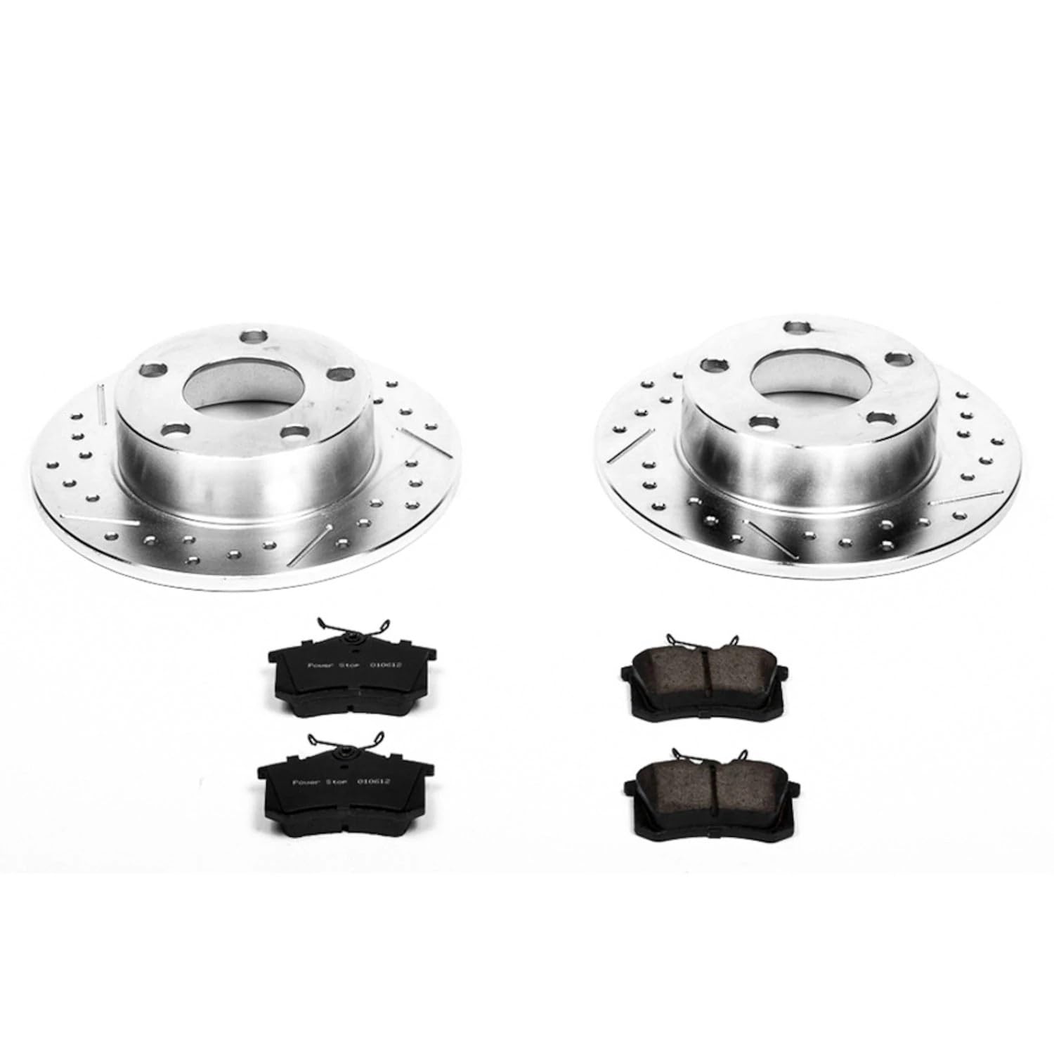 Rear Power Stop K849 Z23 Carbon Fiber Brake Pads with Drilled & Slotted Brake Rotors Kit For Audi A6 Quattro 1998-2001 [Model Specific]