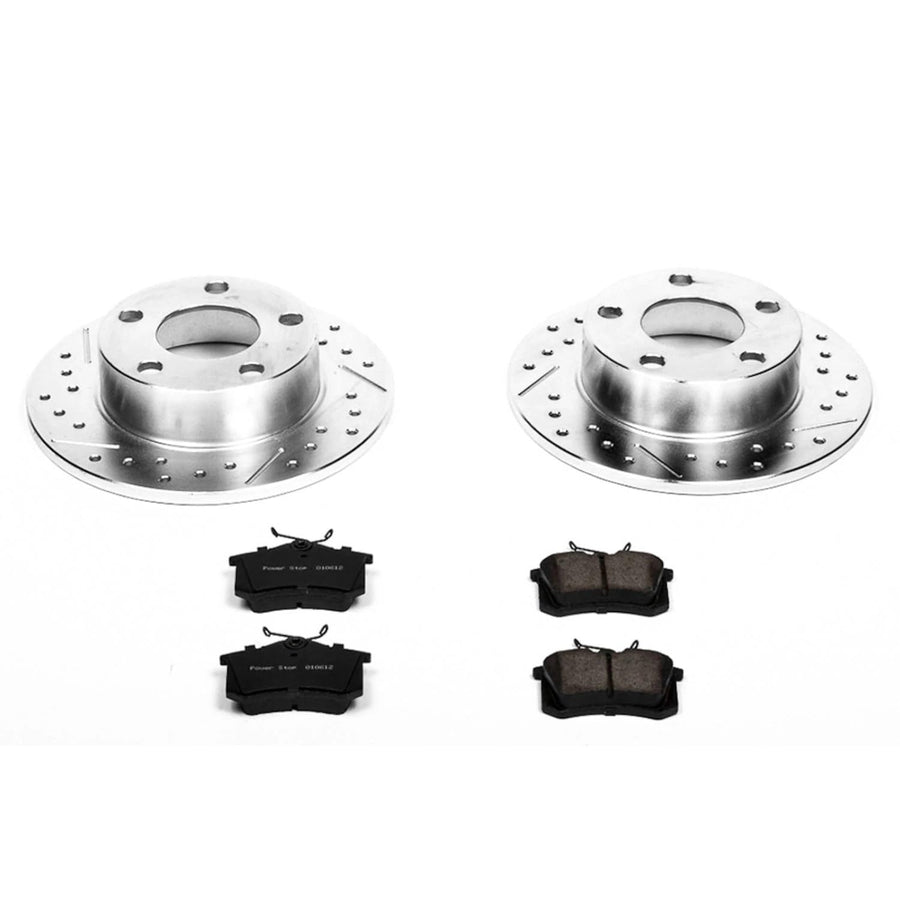 Rear Power Stop K849 Z23 Carbon Fiber Brake Pads with Drilled & Slotted Brake Rotors Kit For Audi A6 Quattro 1998-2001 [Model Specific]