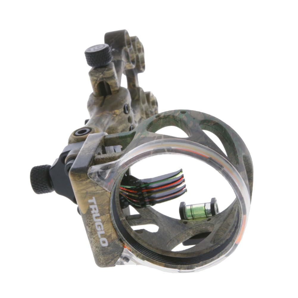 5-Pin TRUGLO VEROS Ultra-Bright Durable Lightweight Micro-Adjustable Archery Hunting Bow Sight with Decreasing Diameter Pins Design & Large Circular Field of View, Real-Tree Camo