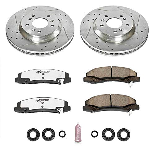 Power Stop K1437-26 Z26 Carbon Fiber Brake Pads Front with Drilled and Slotted Brake Rotors Kit For 2006-2011 Buick Lucerne V6 | 2006-2016 Chevy Impala [Old Body Style] | 2006 2007 Monte Carlo